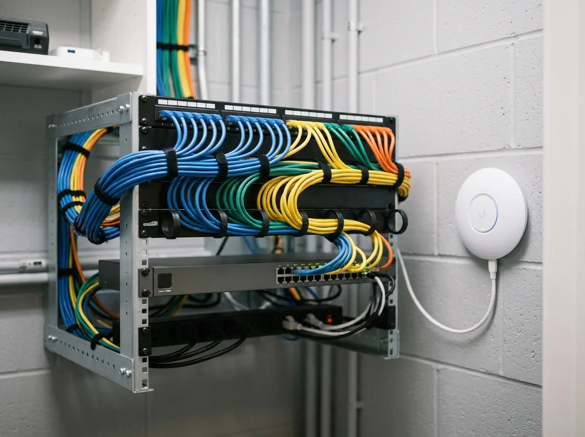 Neatly organized low-voltage network rack